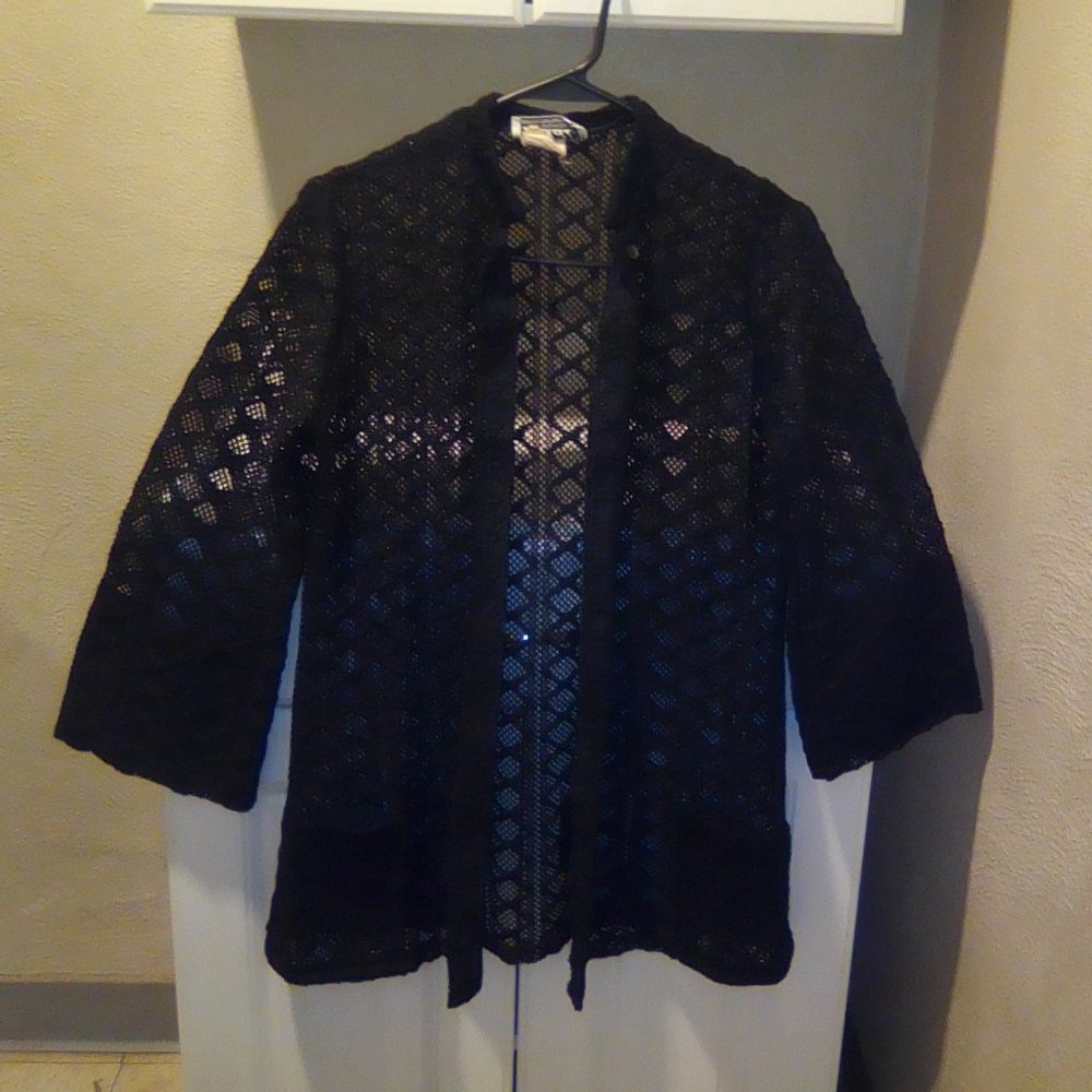Vintage Black 1980's Diamond Embroidered Cartigan By Teddi Of California
